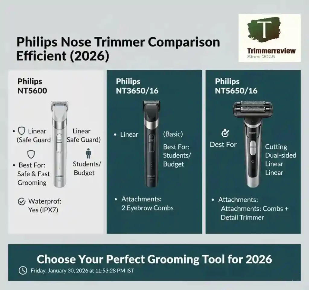 Philips NT5600 vs NT3650 vs NT5650 comparison chart by Trimmerreview