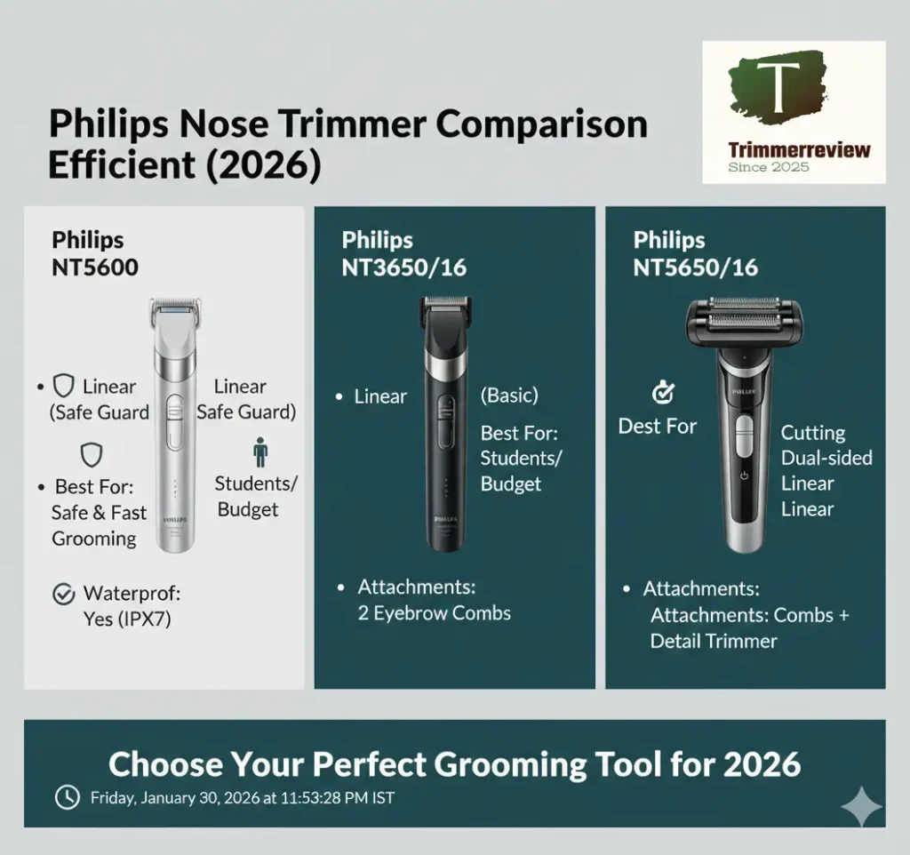 Philips NT5600 vs NT3650 vs NT5650 comparison chart by Trimmerreview