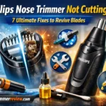 Philips nose trimmer not cutting with clogged vs clean blades and maintenance tools like oil, battery, and cleaning brush