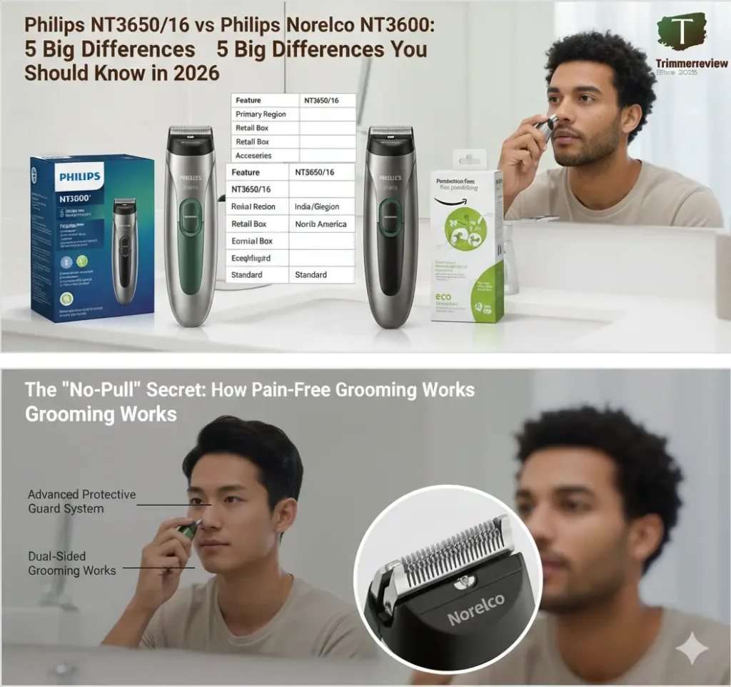 NT3650/16 vs Philips Norelco NT3600 comparison for 2026 grooming.