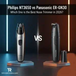 Technical comparison of Philips NT3650 vs Panasonic ER-GN30 nose trimmers in 2026