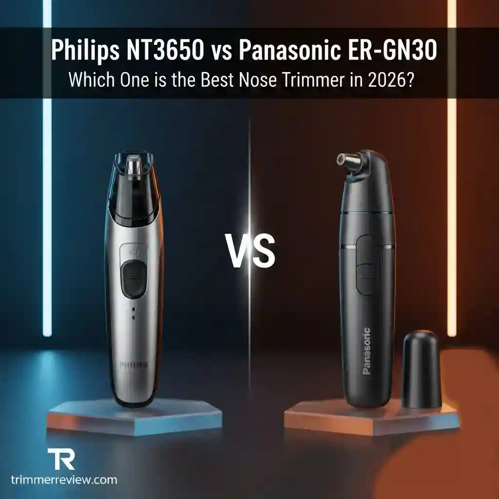 Technical comparison of Philips NT3650 vs Panasonic ER-GN30 nose trimmers in 2026