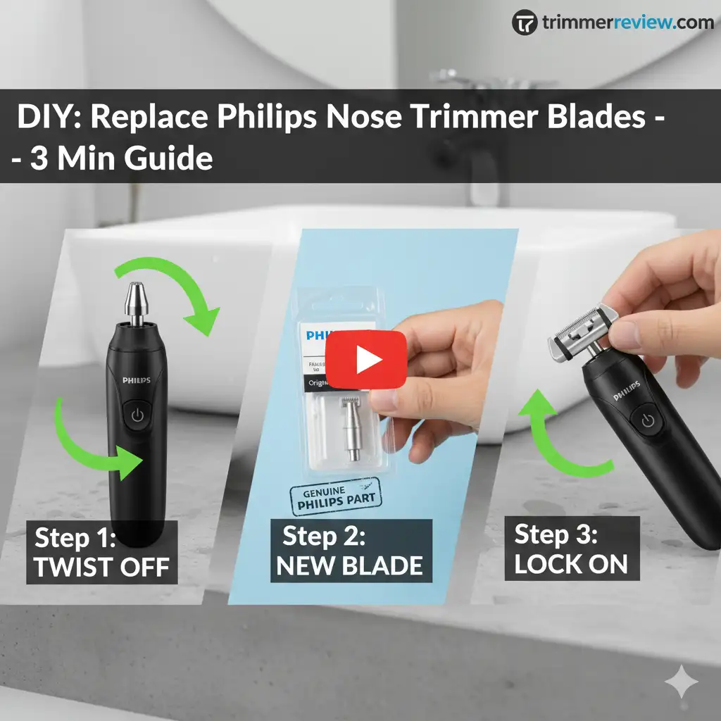 Visual tutorial on how to replace Philips nose trimmer blades step by step by trimmerreview.com