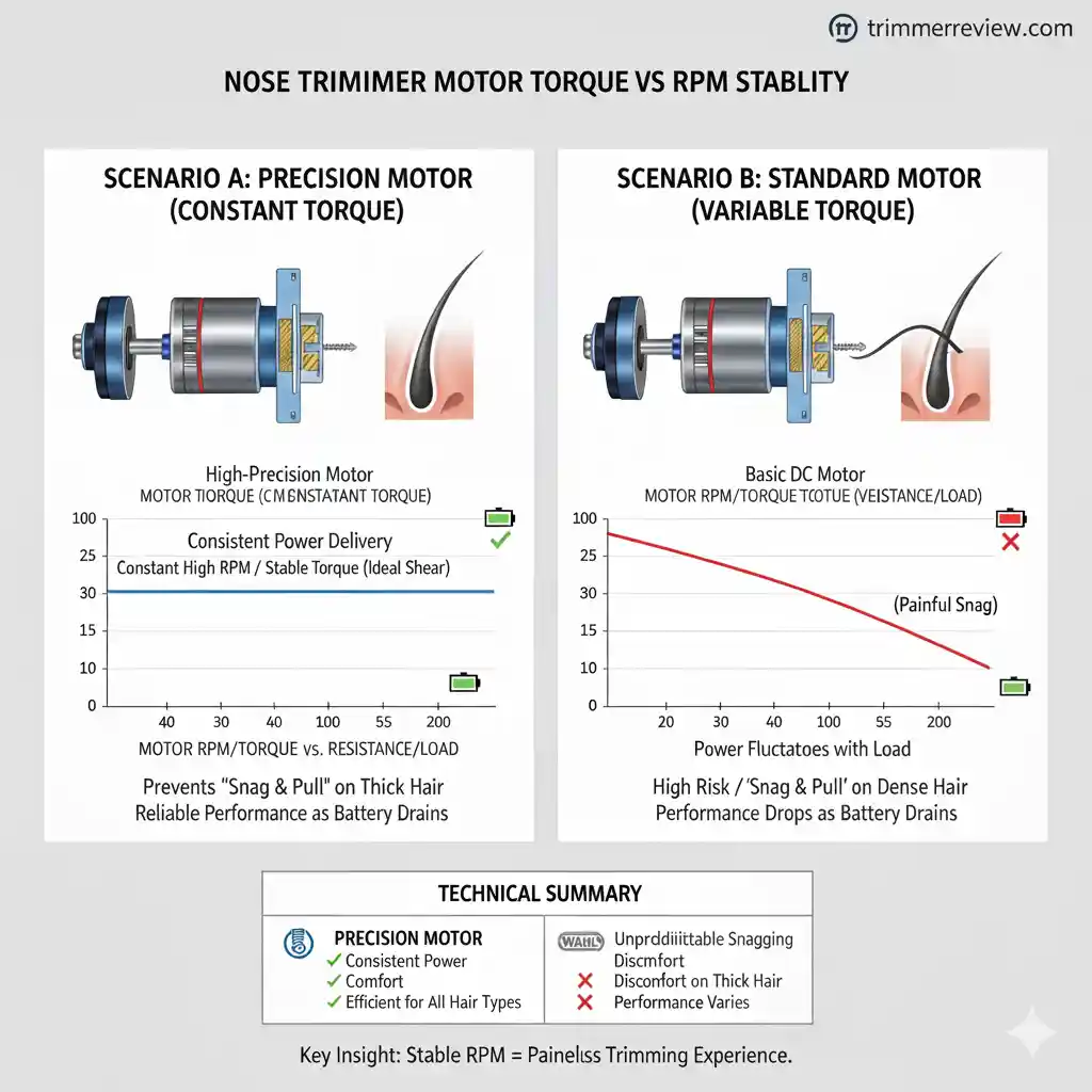 Comparison of motor torque performance between Philips and Wahl nose trimmers