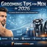 grooming tips for men 2026 workflow showing shaving, trimming, skincare routine and grooming tools