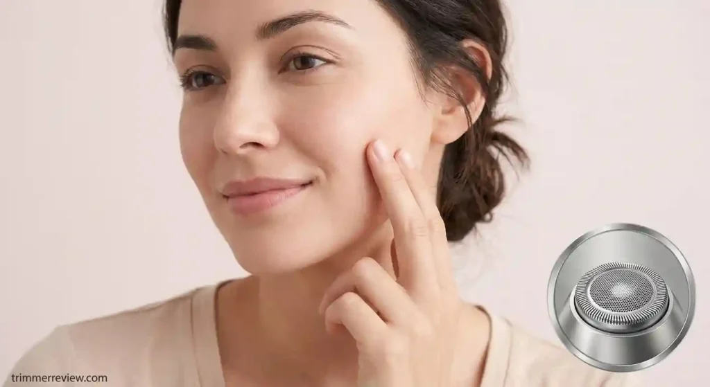 smooth facial skin after using Philips BRR454 facial hair remover without redness or irritation.