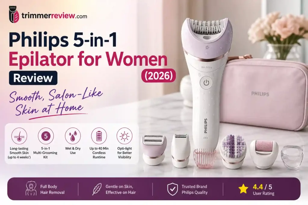 Philips 5-in-1 Epilator for Women (2026) review with attachments.
